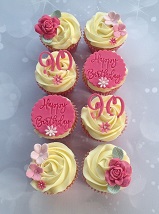 90th pink cupcakes with flowers